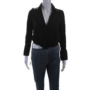 Pharaoh Womens Long Sleeved Collared Wrapped Drawstring Blouse Black Size 2